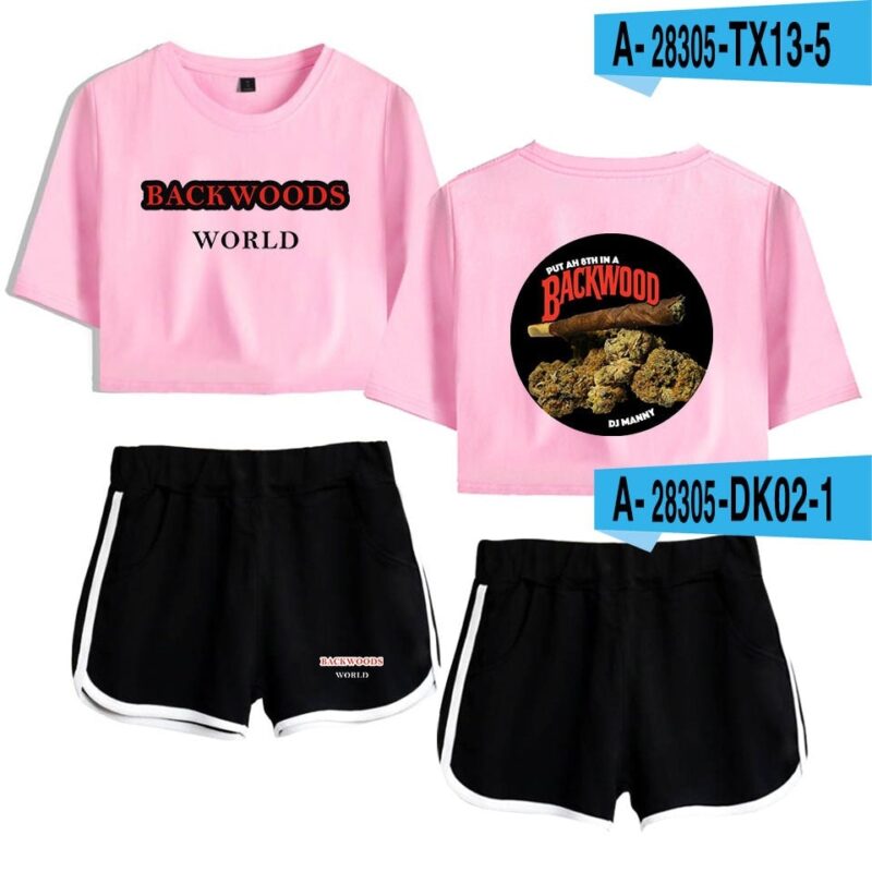 Backwoods Print Sexy 2 Piece Outfits for Women Crop Top Track Suit Two Piece Set Top and Shorts Set Ladies Tracksuits Streetwear