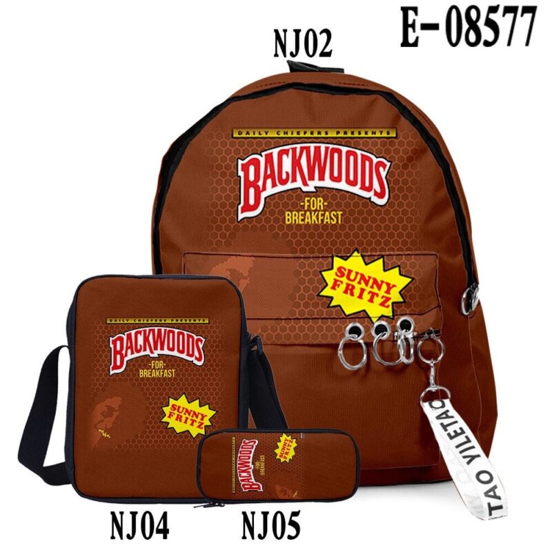 3D Printed Backwoods Backpack 3pcs Set Slash Zipper Backpack3d Printed Backpack School Student Casual  Laptop Bag