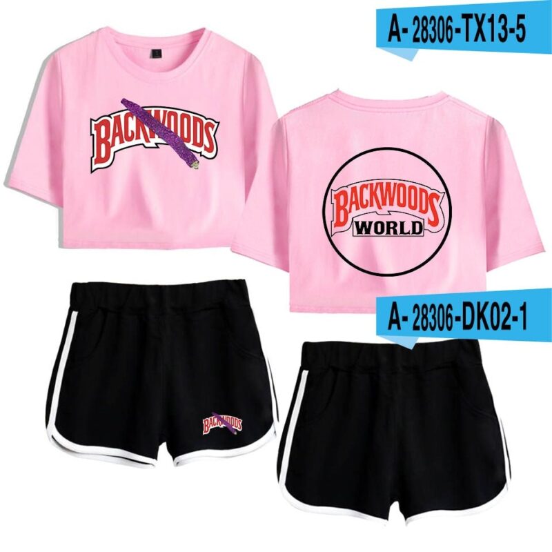 Backwoods Print Sexy 2 Piece Outfits for Women Crop Top Track Suit Two Piece Set Top and Shorts Set Ladies Tracksuits Streetwear