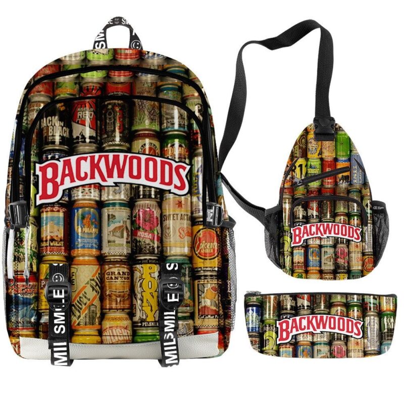 3D Printed Popular New BACKWOODS Beer Surrounding Cool And Simple Backpack Set For Men And Women With USB Charging 3PCS
