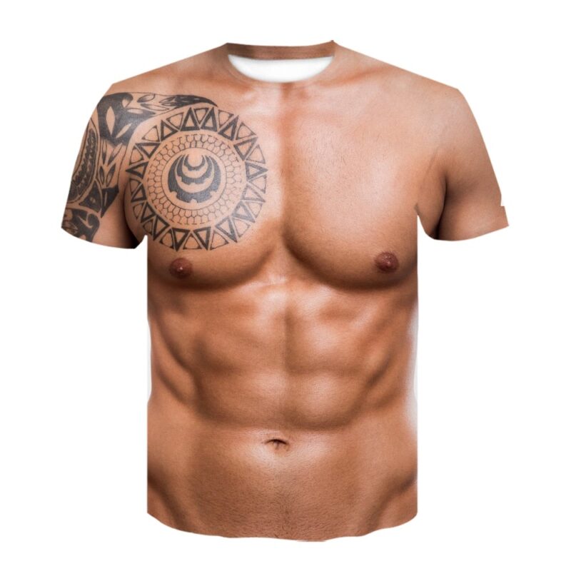 3D Muscle T Shirt Men Summer Short Sleeve Fitness Tee Cool Streetwear 3D Print Fake Muscle T-shirt