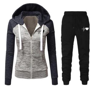 Autumn Winter Tracksuit 2 Piece Set Zipper Patchwork Jacket Hoodie+Pants Sportwear Women's Sports Suit Female Clothing