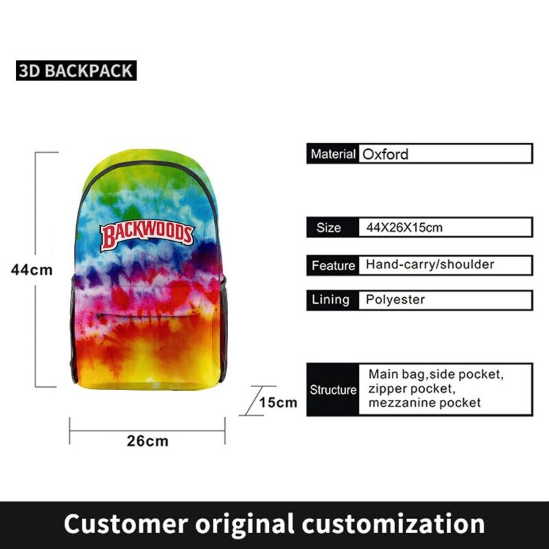 Backwoods Backpack 3D Digital Color Printing Travel Outing Student School Bag Travel Bag