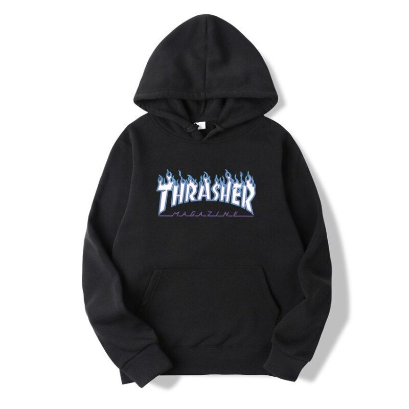 Thrasher Fashion Letter Print Hooded Sweatshirt Autumn Winter Trend Street Tops