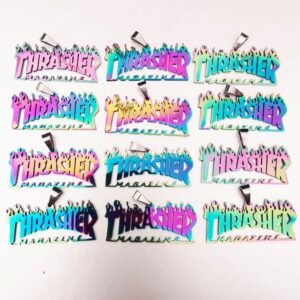 Thrasher Street Hip-Hop Rock Jewerly Men Women Stainless Steel Quenched Letter Magazine Flame Pendant Necklaces