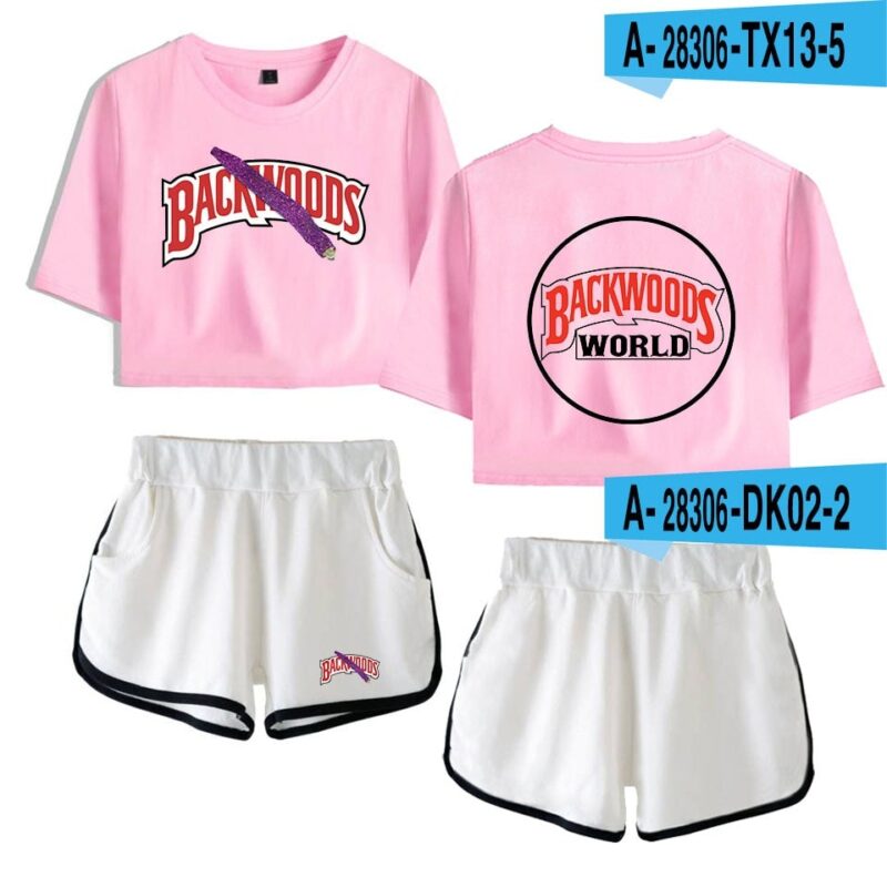 Backwoods Print Sexy 2 Piece Outfits for Women Crop Top Track Suit Two Piece Set Top and Shorts Set Ladies Tracksuits Streetwear