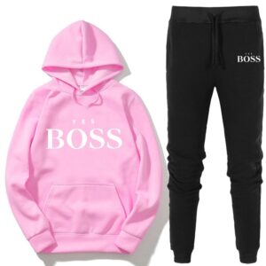 Woman Fashion Yes Boss Tracksuit 2 Piece Set Autumn Winter Pullover Hoodie+Pants Sports Suit Female Sweatshirt Sportswear Suit