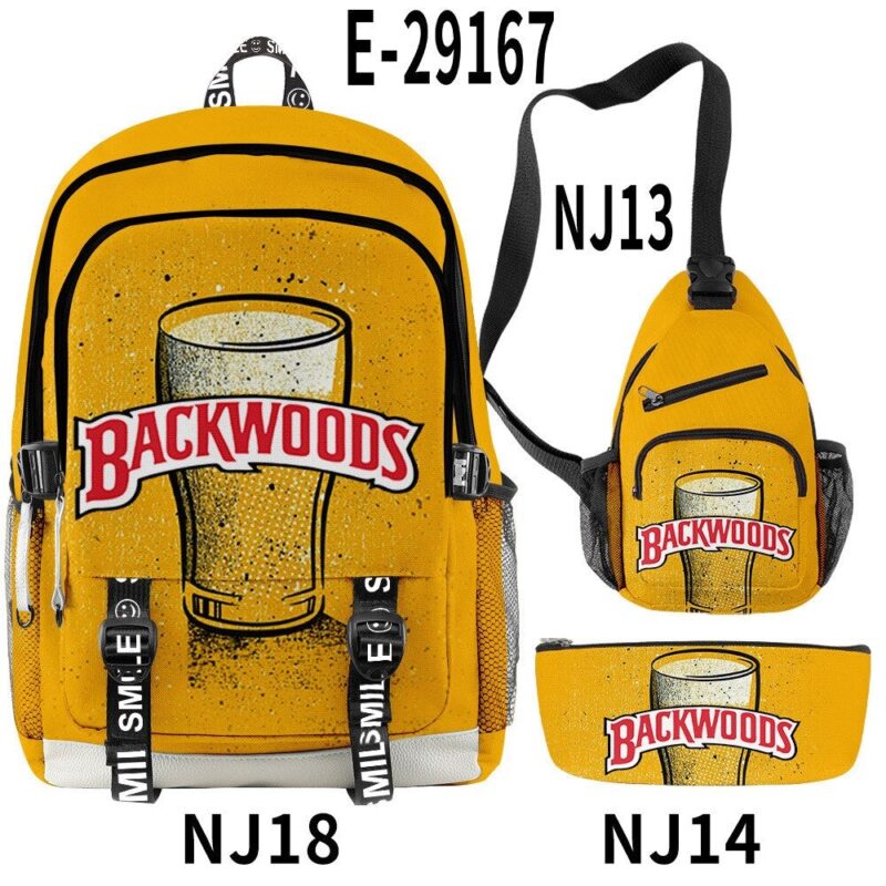 3D Printed Popular New BACKWOODS Beer Surrounding Cool And Simple Backpack Set For Men And Women With USB Charging 3PCS