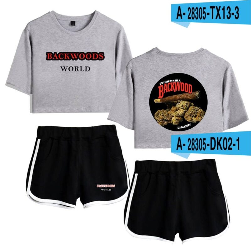Backwoods Print Sexy 2 Piece Outfits for Women Crop Top Track Suit Two Piece Set Top and Shorts Set Ladies Tracksuits Streetwear