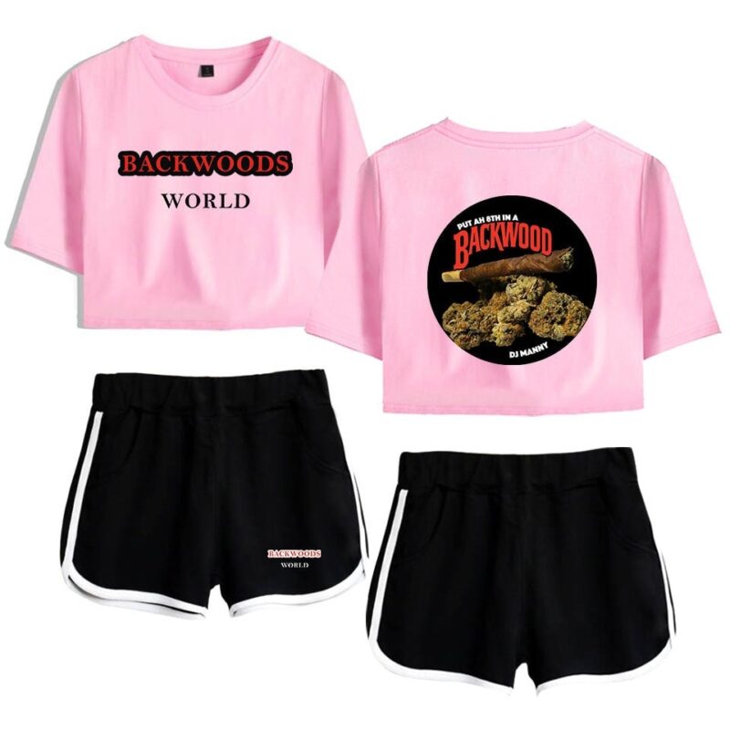 Backwoods Print Sexy 2 Piece Outfits for Women Crop Top Track Suit Two Piece Set Top and Shorts Set Ladies Tracksuits Streetwear