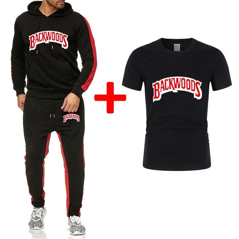 Backwoods men spring suits sportswear set mens clothing Hoodie + Pants 3 pieces sets plus size pattern 3XL Fitness clothing