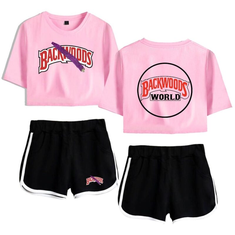 Backwoods Print Sexy 2 Piece Outfits for Women Crop Top Track Suit Two Piece Set Top and Shorts Set Ladies Tracksuits Streetwear