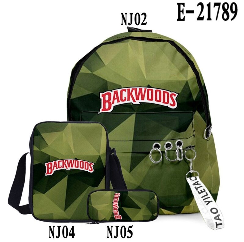 3D Printed Backwoods Backpack 3pcs Set Slash Zipper Backpack3d Printed Backpack School Student Casual  Laptop Bag