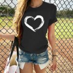 Harajuku Heart Print T Shirt Women Short Sleeve O Neck Loose Tshirt