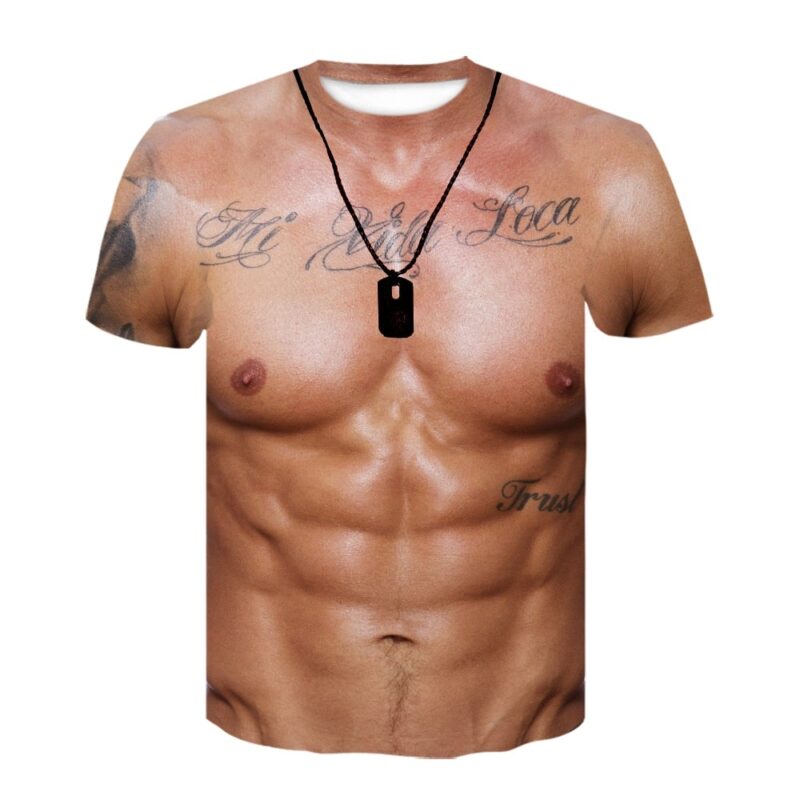 3D Muscle T Shirt Men Summer Short Sleeve Fitness Tee Cool Streetwear 3D Print Fake Muscle T-shirt