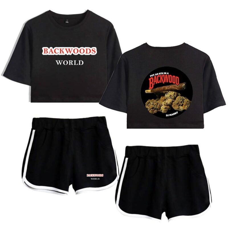 Backwoods Print Sexy 2 Piece Outfits for Women Crop Top Track Suit Two Piece Set Top and Shorts Set Ladies Tracksuits Streetwear