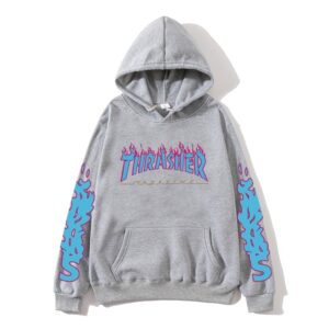 Thrasher blouse blue flame print hoodie men/women street couple casual fashion pullover sweatshirt