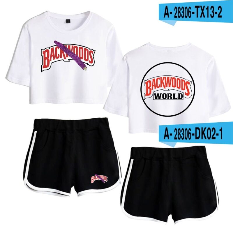 Backwoods Print Sexy 2 Piece Outfits for Women Crop Top Track Suit Two Piece Set Top and Shorts Set Ladies Tracksuits Streetwear