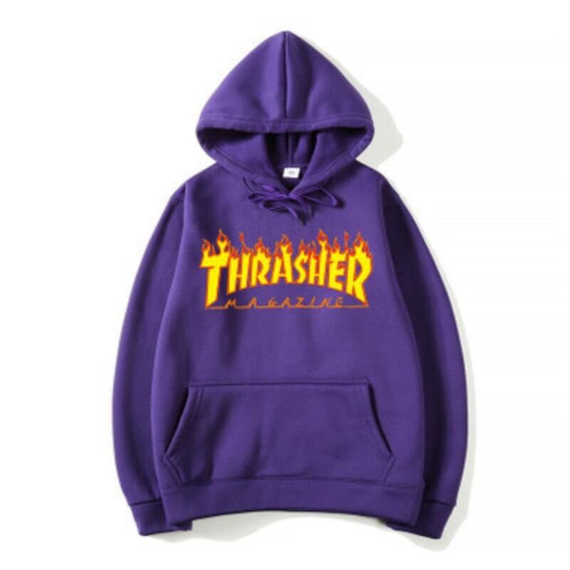 Thrasher Fashion Letter Print Hooded Sweatshirt Autumn Winter Trend Street Tops