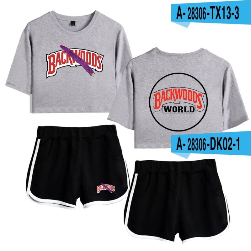 Backwoods Print Sexy 2 Piece Outfits for Women Crop Top Track Suit Two Piece Set Top and Shorts Set Ladies Tracksuits Streetwear