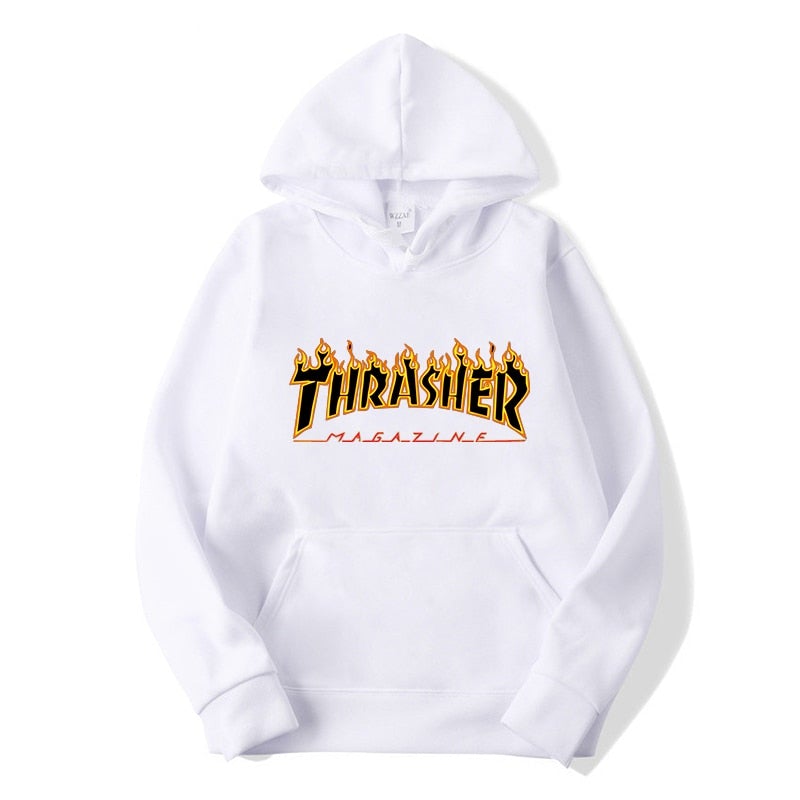 Thrasher Hoodies Fashion Fire Flame Printing Hooded Sweatshirt Men and Women Street Couples Tops