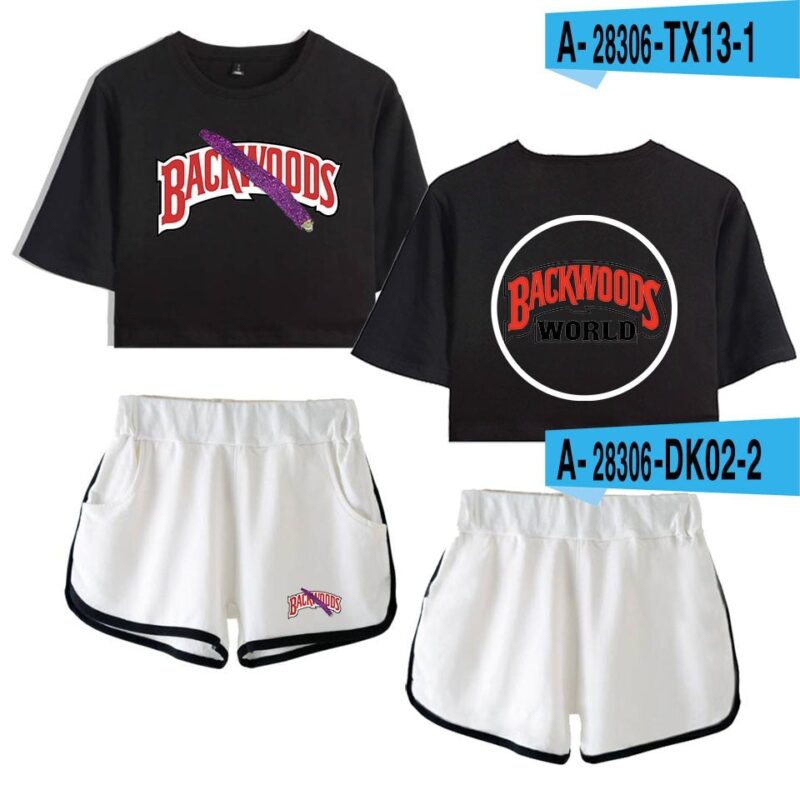 Backwoods Print Sexy 2 Piece Outfits for Women Crop Top Track Suit Two Piece Set Top and Shorts Set Ladies Tracksuits Streetwear