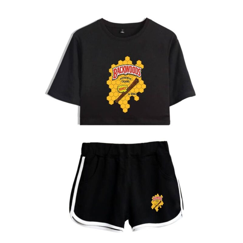 Backwoods Print Sexy 2 Piece Outfits for Women Crop Top Track Suit Two Piece Set Top and Shorts Set Ladies Tracksuits Streetwear