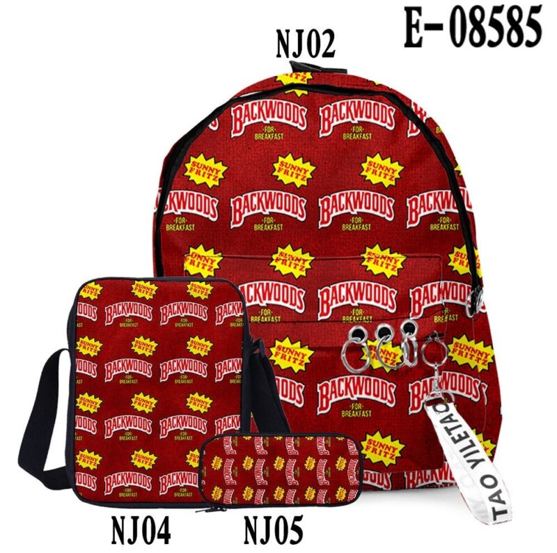 3D Printed Backwoods Backpack 3pcs Set Slash Zipper Backpack3d Printed Backpack School Student Casual  Laptop Bag