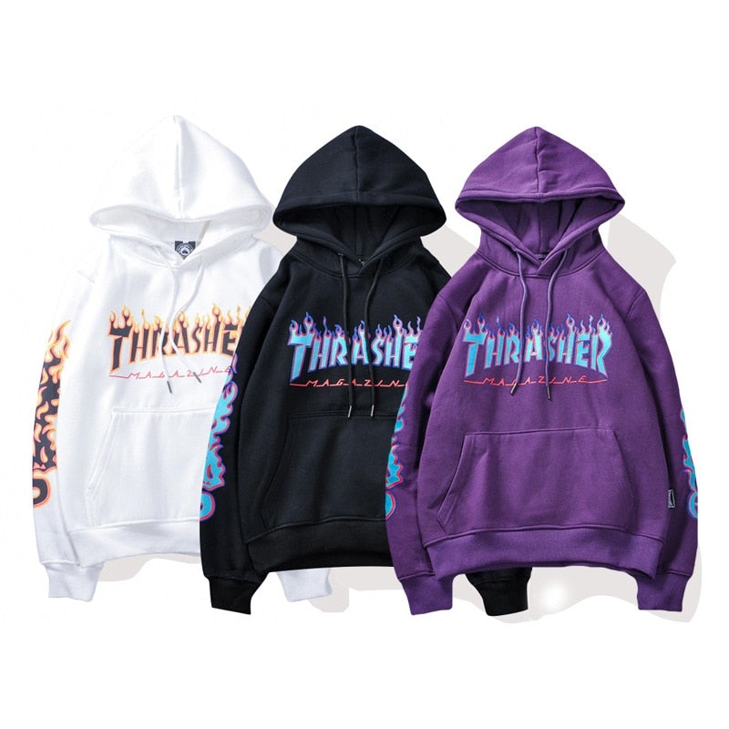 Thrasher Hoodies Casual Loose Hip Hop Sweatshirts Japan High Street Harajuku Hoodie Fashion