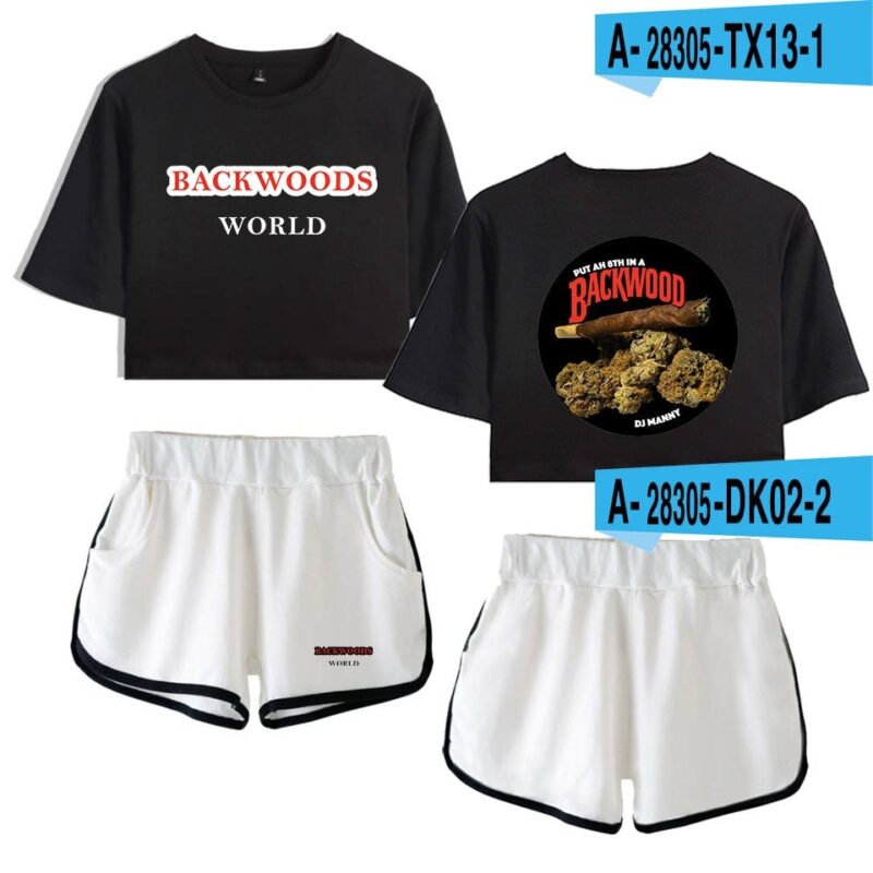 Backwoods Print Sexy 2 Piece Outfits for Women Crop Top Track Suit Two Piece Set Top and Shorts Set Ladies Tracksuits Streetwear