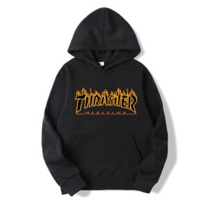 Thrasher Casual Print Pullover Hoodies Fashion Fire Flame Printing Hooded Sweatshirt Men and Women Street Couples Tops