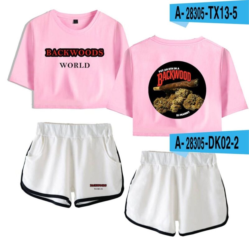 Backwoods Print Sexy 2 Piece Outfits for Women Crop Top Track Suit Two Piece Set Top and Shorts Set Ladies Tracksuits Streetwear
