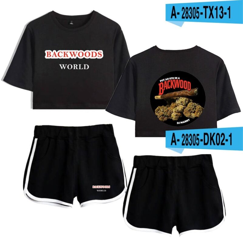 Backwoods Print Sexy 2 Piece Outfits for Women Crop Top Track Suit Two Piece Set Top and Shorts Set Ladies Tracksuits Streetwear
