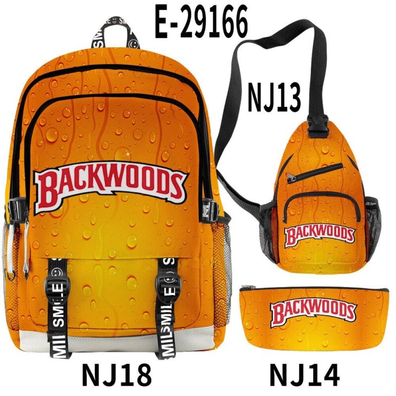 3D Printed Popular New BACKWOODS Beer Surrounding Cool And Simple Backpack Set For Men And Women With USB Charging 3PCS