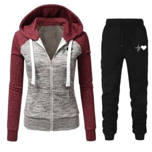 Women Tracksuit 2 Piece Set Zipper Patchwork Jacket Hoodie+Pants Sportwear Women's Sports Suit Female Clothing