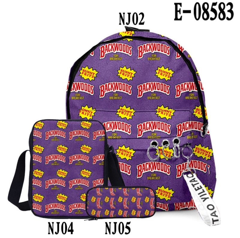 3D Printed Backwoods Backpack 3pcs Set Slash Zipper Backpack3d Printed Backpack School Student Casual  Laptop Bag