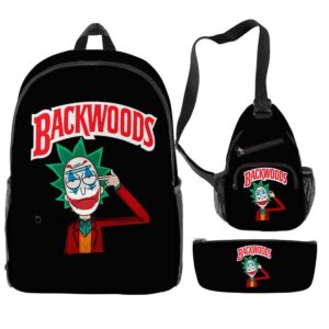3Pcs/Set Rick Morty Cartoon Print Backpack Casual BACKWOODS Graphic Bag