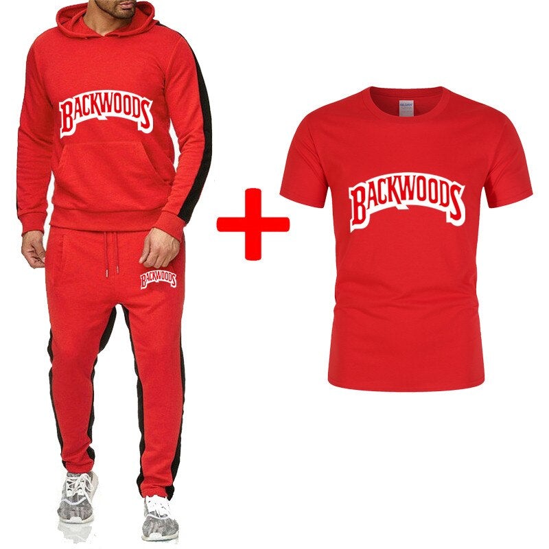 Backwoods men spring suits sportswear set mens clothing Hoodie + Pants 3 pieces sets plus size pattern 3XL Fitness clothing