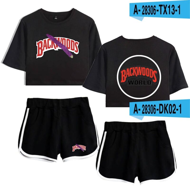 Backwoods Print Sexy 2 Piece Outfits for Women Crop Top Track Suit Two Piece Set Top and Shorts Set Ladies Tracksuits Streetwear