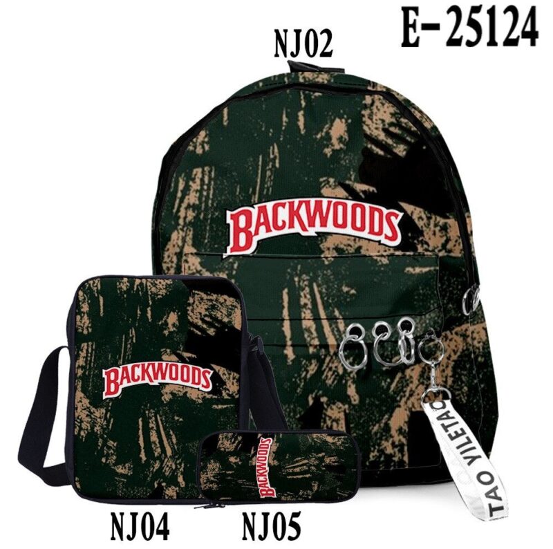 3D Printed Backwoods Backpack 3pcs Set Slash Zipper Backpack3d Printed Backpack School Student Casual  Laptop Bag