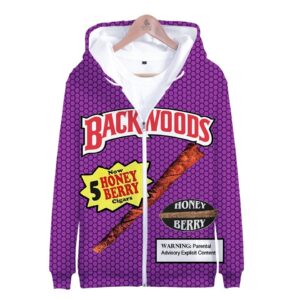 Backwoods Hooded Snow Eggplant 3D Digital Printing Cool Men and Women Zipper Hooded Hip Pop Sweatshirt Cusual Fashion Coats