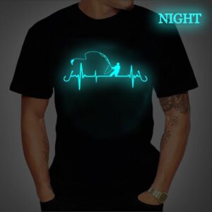Luminous Graphic Tee Men Fishing Heartbeat Novelty Funny TShirt Hip Hop Tshirt Streetwear camisa Harajuku Shirt Mens Shirt Homme