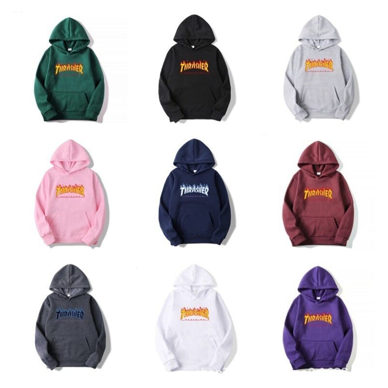 Thrasher Fashion Letter Print Hooded Sweatshirt Autumn Winter Trend Street Tops