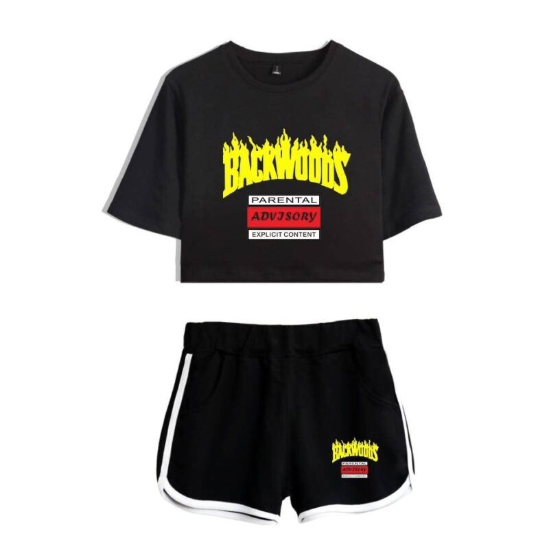 Backwoods Print Sexy 2 Piece Outfits for Women Crop Top Track Suit Two Piece Set Top and Shorts Set Ladies Tracksuits Streetwear