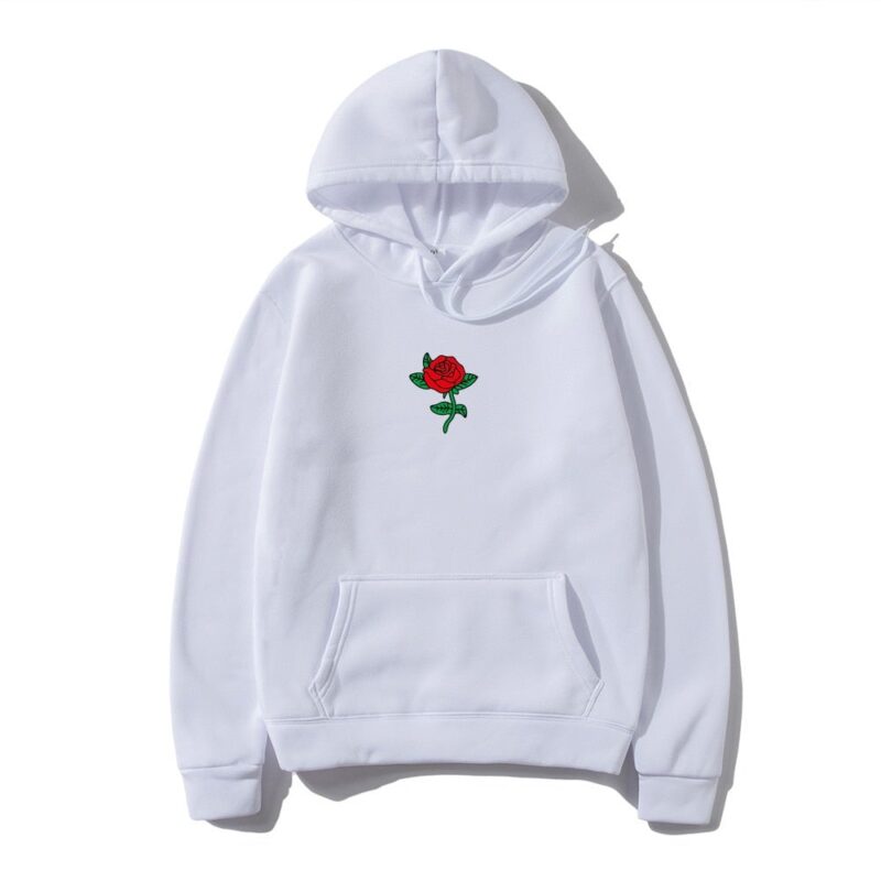 Harajuku Hoodie Sweatshirt Men Fashion Streetwear Rose flower Print Hoodies Tops Pullover mens hoody Hooded Sweatshirt clothes