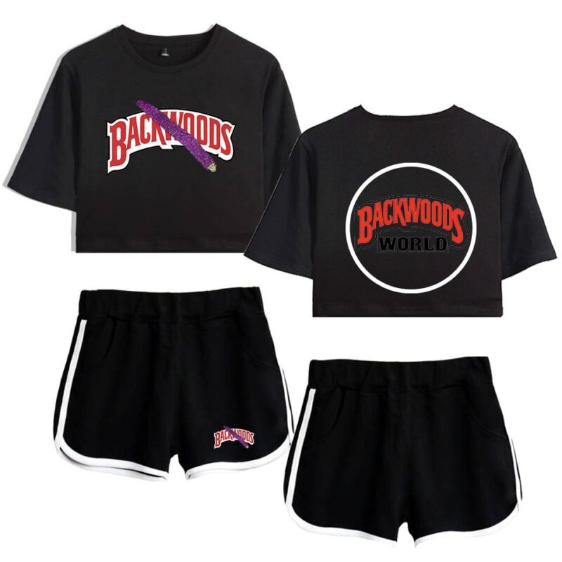 Backwoods Print Sexy 2 Piece Outfits for Women Crop Top Track Suit Two Piece Set Top and Shorts Set Ladies Tracksuits Streetwear