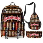 3D Printed Popular New BACKWOODS Beer Surrounding Cool And Simple Backpack Set For Men And Women With USB Charging 3PCS