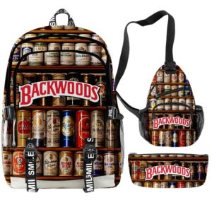 3D Printed Popular New BACKWOODS Beer Surrounding Cool And Simple Backpack Set For Men And Women With USB Charging 3PCS
