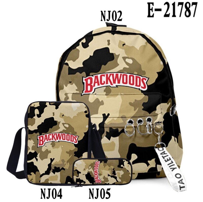 3D Printed Backwoods Backpack 3pcs Set Slash Zipper Backpack3d Printed Backpack School Student Casual  Laptop Bag