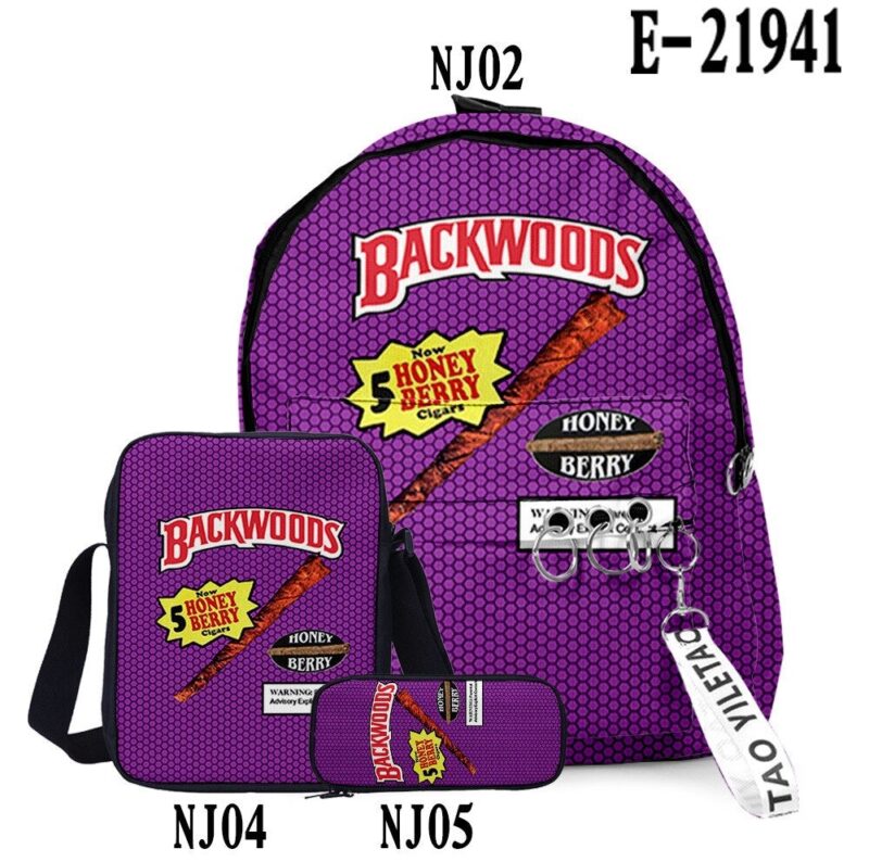 3D Printed Backwoods Backpack 3pcs Set Slash Zipper Backpack3d Printed Backpack School Student Casual  Laptop Bag